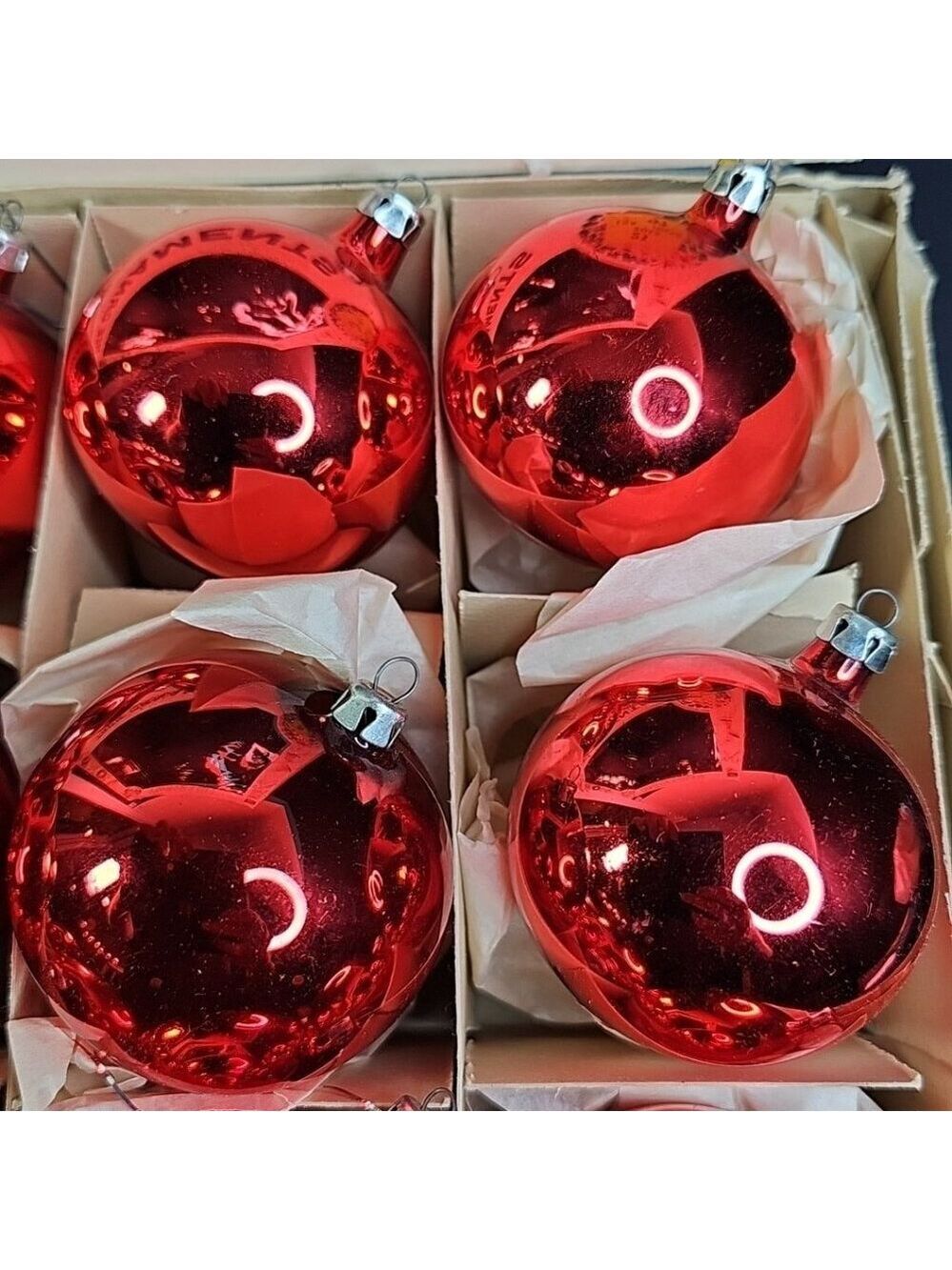 Vintage Poland Christmas Ornaments Baubles Set Of 12 RED Shiny Glass - Picture 8 of 16